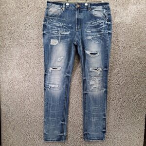 Denim House Jeans Mens 38 (Fits W38xL33.5) Medium Wash Distressed Straight Leg